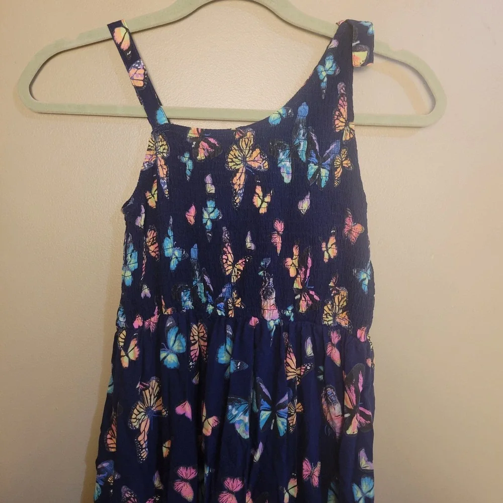 Justice Butterfly Maxi Dress Girls L 12/14 Navy Blue Excellent Tiered Smocked